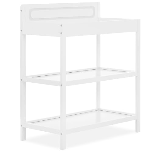 Image of Dream On Me Avery Baby Changing Table with Storage, New Zealand Pinewood, BSA Safety Certified, 2 Open Shelves, Water-Based Finish, Compact Space-Saving Nursery Design, White