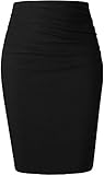 SATINIOR Women's Elegant Ruched Knee Length Skirt Slim Fit Office Pencil Skirt （Black, 2XL）