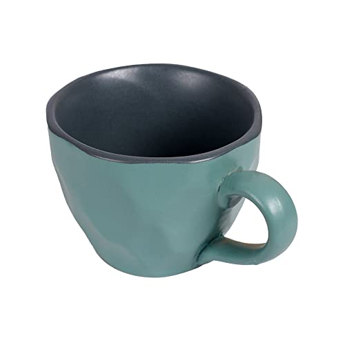 Image of AAKRITI ART CREATIONS Cup Ceramic Aqua Set of 6 | Ceramic Cup Set | Multipurpose Utility Cups | Floral Art Ceramic Cups, Kitchen Essentials | Glossy Finish, Aqua Blue Tea Cup Set
