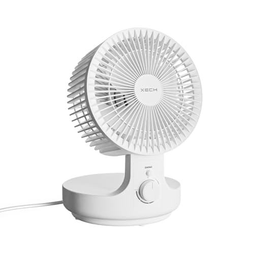 Image of Xech Table Fan High Speed with Oscillation Noiseless Mini Desk Fan Portable Foldable Kitchen Fans 45W 2200 RPM 120 Oscillating Aerodynamic 190mm Fan Blades (Airwave) (White)