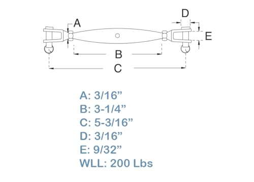 5 PC TENSOR DE CUERDA TIPO QUIJADA DE ACERO INOXIDABLE CUERPO CERRADO 3/16'' WLL 200 Lbs miniatura 4