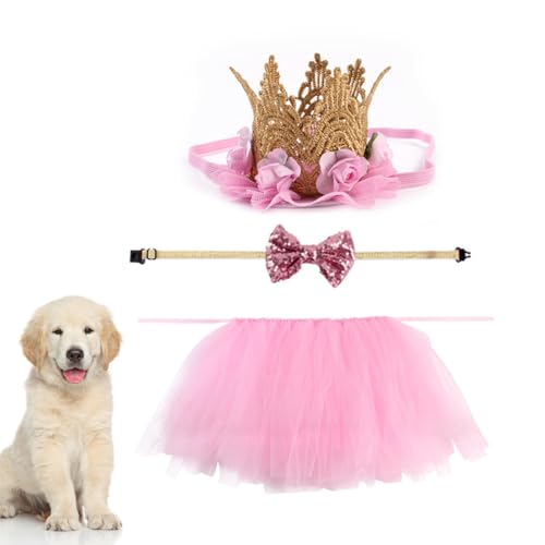Disfraz para perro rosa POPETPOP conjunto con tutu y accesorios miniatura 4