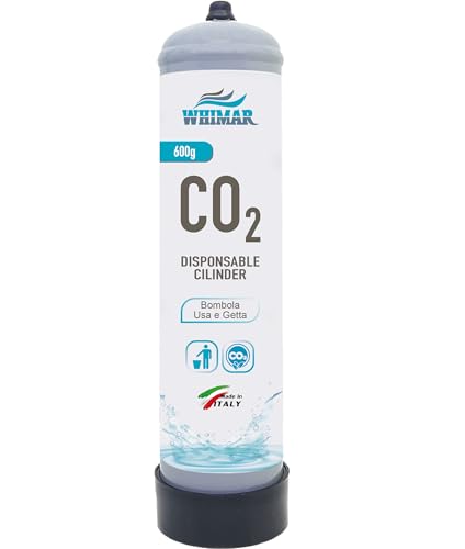 Whimar CO2 - Cilindro desechable de 600 g, bombona de dióxido de carbono estadounidense y desechable universal con paso estándar 10 x 1