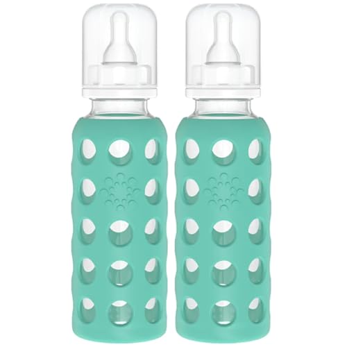 Image of Lifefactory Glass Baby Bottles with Silicone Protection - 2-Pack, 9 oz Bottles, Kale