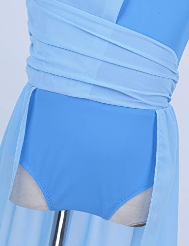 Jeatha Kids Girls Sleeveless Halter Neck Mesh Splice Leotard Dress Ballet Lyrical Dance Costume Light_Blue 14 #TOP6