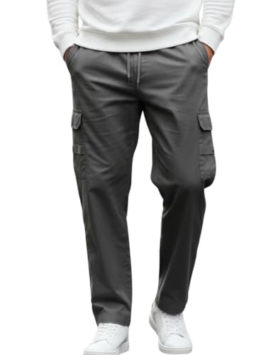Image of Veirdo Pure Cotton Baggy Fit Regular Length Mid Rise 4 Pocket Cargos for Men (Colors: Black, Olive, Grey, Brown & Navy)