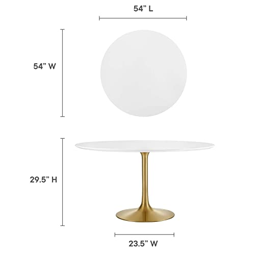 Image of Modway Lippa 54 inch Mid-Century Modern Dining Table with Round White Top in Gold White