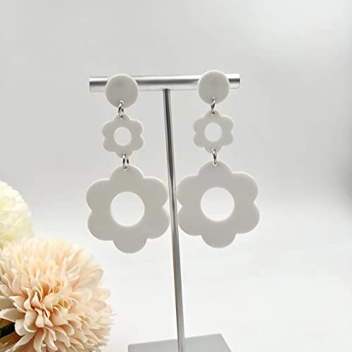Flower Earrings For Women Double Daisy Dangle Earrings 60/70S Flowers Floral Earrings Acrylic Orange Sunflower Earrings For Teen Girls (White) #TOP5