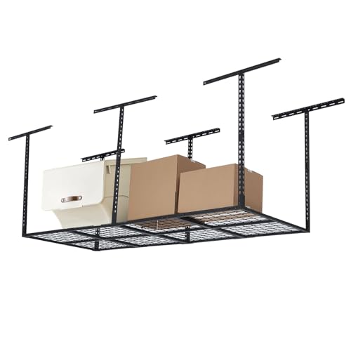 GarveeHome 3x8 ft Garage Ceiling Storage Racks, Overhead Garage Storage Rack Organization, Adjustable Ceiling Mounted Storage Racks, 600LBS Weight Capacity, Metal Garage Storage Organization