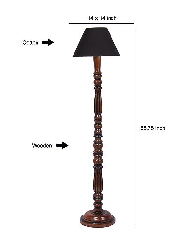 Image of Floor Lamp with Wooden Base - Height 55 inch, Black | Modern Standing Lamp for Living Room, Bedroom & Office | Stylish & Elegant Home Lighting Decor | Tall Decorative Lamp