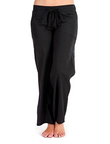 Tom Franks - Pantalones de lino con bolsillos para mujer negro negro 44