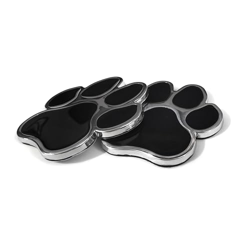 Image of PTDecals 2 PCS Black Chrome Metal Paw Print Car Emblem Decal Badge Dog Paws Footprint Metal Sticker for Auto Motorcycle Computer Home Decoration