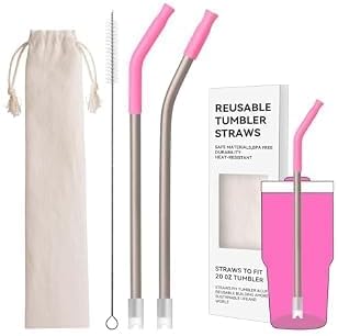 Heavy Duty Titanium Straws 8.5" Reusable for 20oz Tumlber No Silicone Tip