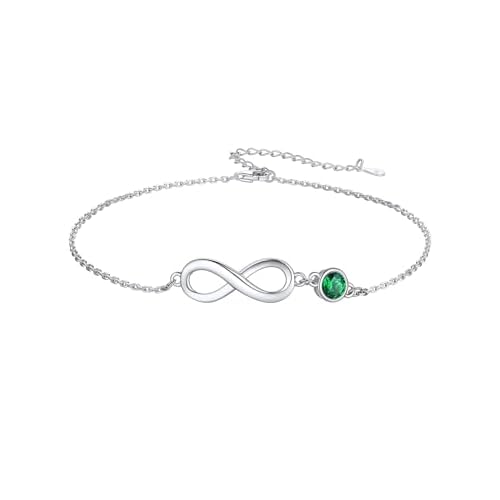 Custom4U Personalized Infinity Ankle Bracelets for Women 925 Sterling Silver Anklet Bracelet Endless Love Symbol Birthstone Charm Adjustable Foot Chain Jewelry Mothers Day Gifts for Mom Wife