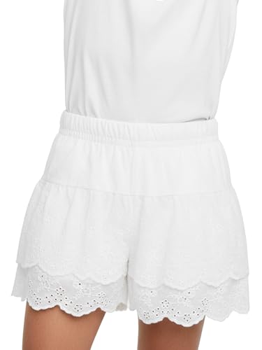 LUCKYLI Girls Shorts White Tiered Ruffle Skort Double Layer Embroidered Lace Boho Elastic Waist Culottes 70% Polyester 30% Nylon for Summer Vacation Wear 4-12Y