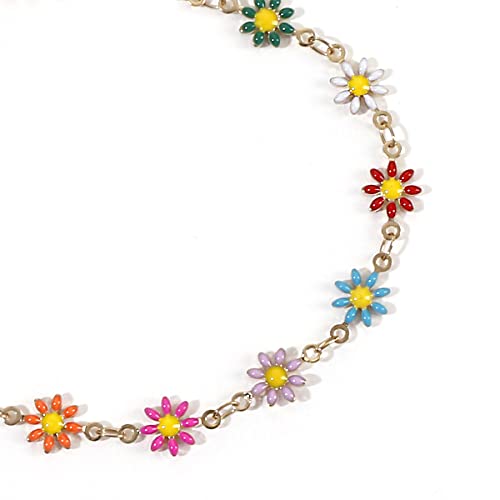 Colorful Handmade Oil Drip Flower Beads And Gold Metal Chain Linked Ankle Bracelet For Women Colorful Flower 17Cm #TOP4