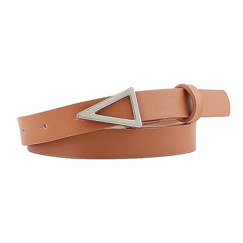Narrow Leather Belt Women Waistbands Silver Triangle Snap Buckle Belt Ladies Wild Decoration Band