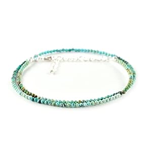 Yanara Real Turquoise Choker Necklace for Women Silver Plated Dainty Crystals Healing Collar Necklace as Teal Jewelry Gift Arizona Stones Boho Western Jewelry Gifts for Girls