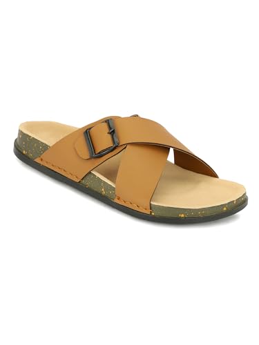 Image of Men Cross Strap Buckle Slippers | Casual Sandals for Men | Comfortable Footwear | Stylish Slip-On Sandals | Anti-Slip Rubber Sole