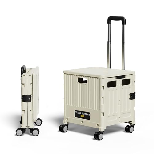 Gorocking ショッピングカート 折りたたみ ストッパー付き 静音キャスター 3色 買い物カート (クリーム, M (4輪))