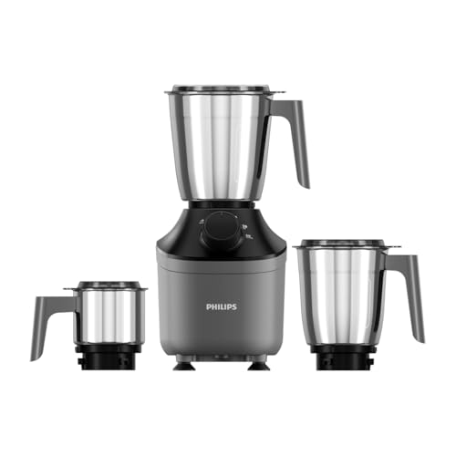 PHILIPS HL7770/00 Mixer Grinder, 800 Watt Powerful motor, 3 Jars, MicroGrind technology : Grind even 1 pepper; Choose Coarse, Fine, or Superfine for perfect textures every time, Grey