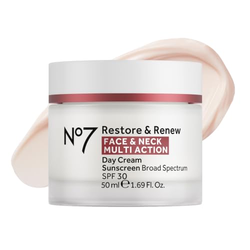 No7 Restore & Renew Multi Action Face & Neck Cream – Anti Aging Face Moisturizer with SPF 30 – Helps to Firm & Hydrate Crepey Skin – Formulated with Hyaluronic Acid, Peptides & Ceramides (1.69 Oz)
