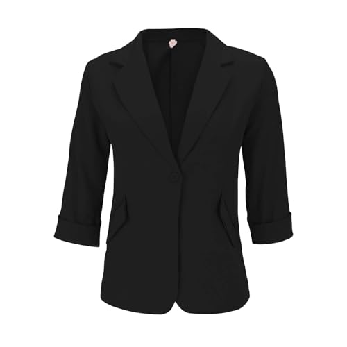 GOKKILRW Womens Blazers Petite Ladies Coats 3/4 Sleeve One Button Lapel Collared Formal Jackets Business Office Work Suits4