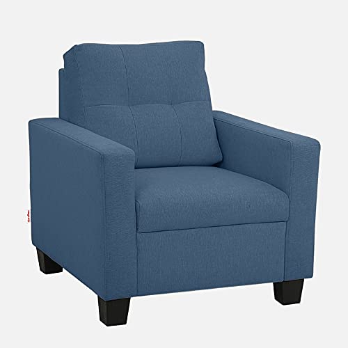 Image of Duroflex Ease - 1 Seater Sofa | Premium Fabric, High Comfort Foam, Durable Wood Frame & Easy Maintenance | 3 Year Warranty | Single Seater Sofa for Living Room - Blue