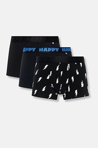 Happy Socks 3-Pack Black and White Short Boxers, Black, M