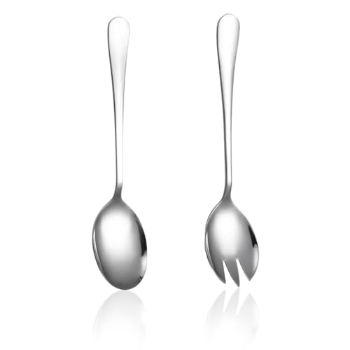 Steel Salad Spoon & Fork-Length Stainless-SaladServing Set for Family Restaurant Party19.8 cm/7.79in-Silver-2PCS