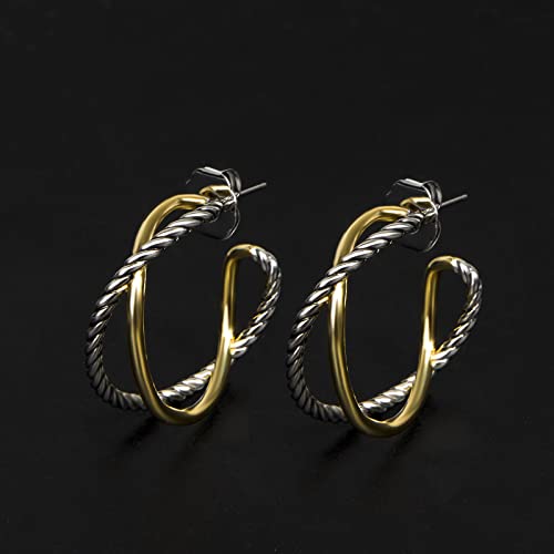 18K Gold-plated Half Hoop Earrings Designer Inspired Twisted Cable Wire Hoop Earrings Look Alike Jewelry for Women4
