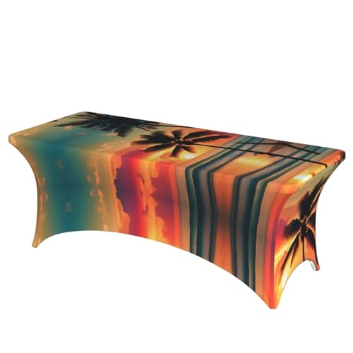 Nappe lavable élasthanne motif tropical housse extensible table 1.8m