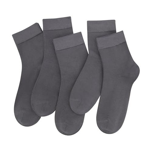 SERISIMPLE Women Thin Viscose Bamboo Socks Crew Lightweight Above Ankle Casual Dress Sock For Ladies Bootie Trouser 5 Pairs Medium Dark Grey