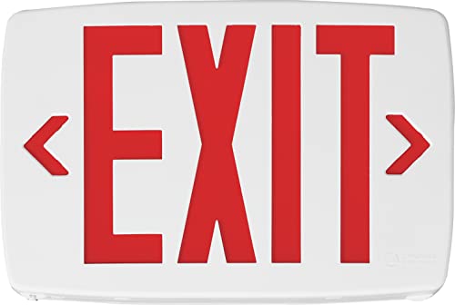 Image of Lithonia Lighting Quantum LED Emergency Exit Sign, Thermoplastic Exit Only Sign with Stencil-Faced White Housing and Red Letters with Nickel Cadium battery (LQM S W 3 R 120 /277 EL N M6)