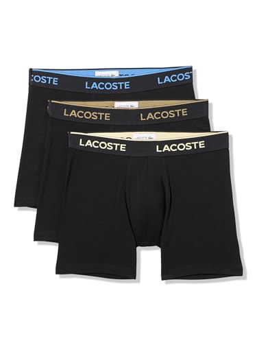 Lacoste Men's Cotton Stretch Essentials Boxer Briefs, 3-pack (Amazon Exclusives), Black/Vaporous/Olive/Sesame, Small