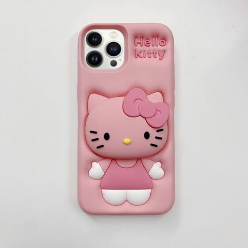 Image of MIDOS Back Cover Compatible with iPhone 14 Pro Max Soft Silicone 3D Cute Cartoon with Holder Full Protective Case for iPhone 14 Pro Max (Case 3), Peach