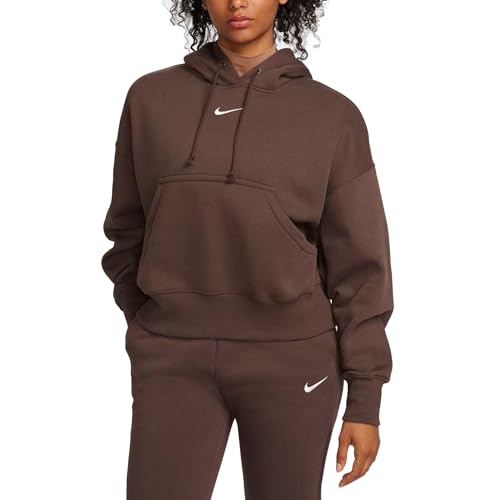 Image of Nike W NSW Phnx FLC OOS Po Women's Long Shirt Hoodie (Pack of 1), Baroque Brown/Sail, XXS
