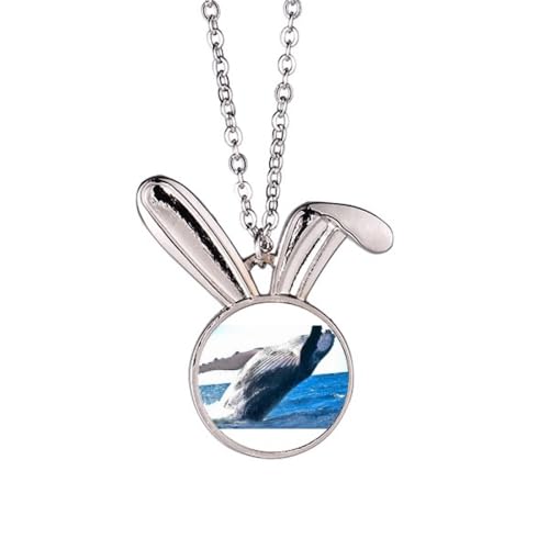 Collier avec pendentif baleine et lapin en métal argenté pour femme et jeune fille tendance