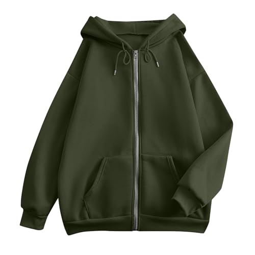 OIOLOYJM Zipper Hoodies for Women Long Sleeve Oversized Sweatshirts Y2k Drawstring Soft Jacket 2025 Fall Fashion with Pockets