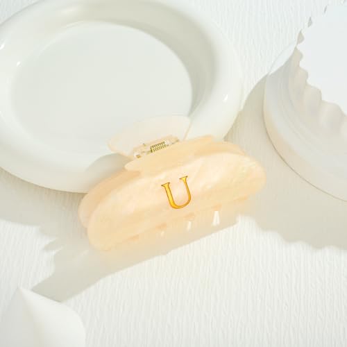 Image of LILIE&WHITE Acrylic Letter Hair Clips For Women Stylish U Initial Hair Claw Alphabet Hair Clip Fashion Glitter Monogram Claw Clip Elegant And Durable Hair Accessory Large Hair Clips U