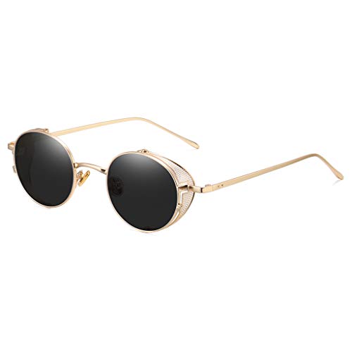 kachawoo Steampunk Sunglasses Side Shields Metal Women Vintage Round Sun Glasses for Male Hollow