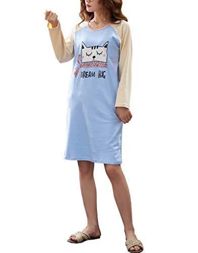 Big Girl's Lovely Cartoon Nightgown Cute Cat Bunny Sleepshirt Long Sleeve Sleepdress Nighty