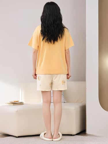 Image of Celary Korean Women's Pyjama Set|Cute Printed T-Shirt & Shorts Set|Soft Cotton Blend Women Night Suit Sleepwear| Shorts Set for Women