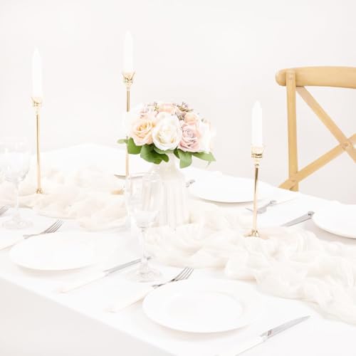 Image of MLMC 8 Pack Ivory White Table Runner Rustic Gauze Cheesecloth Table Runner 10ft Cheese Cloth Cenerpiece 35x120 Inches for Dessert Anniversary Wedding Bridal Baby Shower Decor