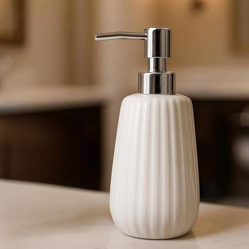 Image of Ceramic Soap Dispenser 330ml (Set of 1) | Refillable Liquid Hand Wash & Lotion Pump Bottle for Bathroom, Kitchen, Spa, Hotels, Office | Premium Ceramic Bathroom Accessory | White