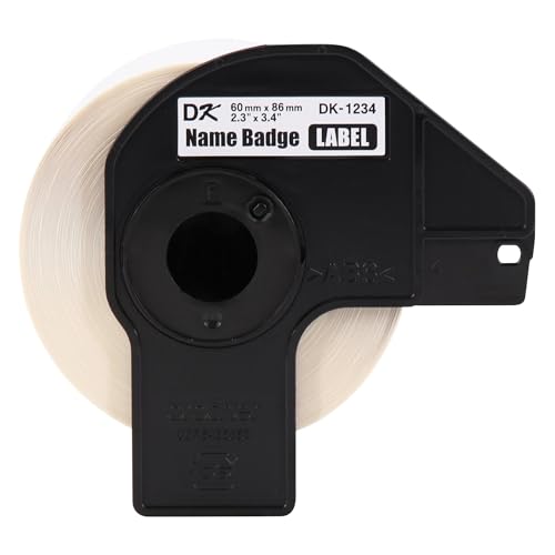 Image of Brother Genuine DK-12343PK Die-Cut Name Badge Paper Labels, 2.3 in x 3.4 in (60 mm x 86 mm) Adhesive Name Badge White Paper Labels, 260 Labels per Roll, (3) Rolls per Box