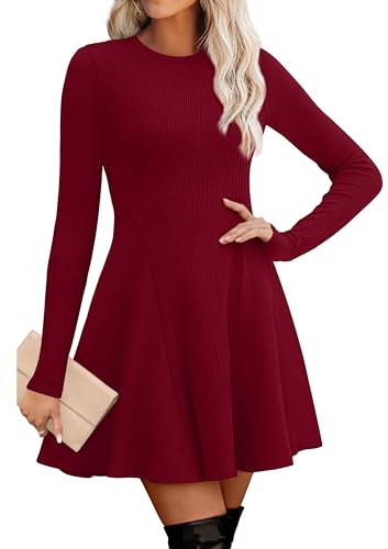 OFEEFAN Christmas Dresses for Women Winter Sweater Dress Fit and Flare Dress for Women Plus Size Dresses Burgundy XXL