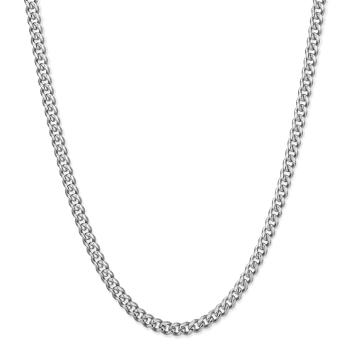 JAXXON Mens Cuban Link Necklace 14k Gold Bonded Jewelry for Men Waterproof Sweatproof Statement Piece with Lobster Clasp Performance Steel - 3.5mm - Silver 24