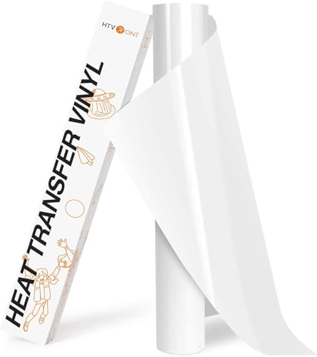 HTVRONT Heat Transfer Vinyl - 12In x 8ft(30.5 x 244 CM) White HTV Vinyl Roll White Iron on Vinyl for Cricut & Cameo - Easy to Cut & Weed for Heat Vinyl Design