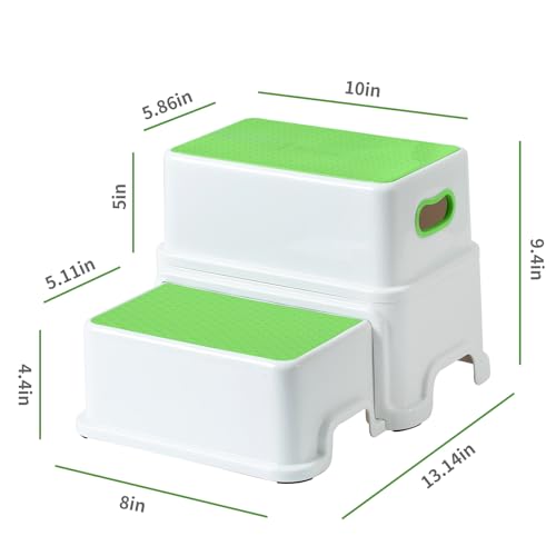 Image of Victostar Toddler Step Stool,2 Kids Step Stool for Bathroom Sink,Baby Potty Stool with Anti-Slip Surface and Rubber Bottom,Plastic Stool with Handle for Toilet Potty Training Bathroom Kitchen